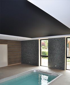 Exemple de mise en place de plafonds tendus pour améliorer les performances accoustiques d'une piscine